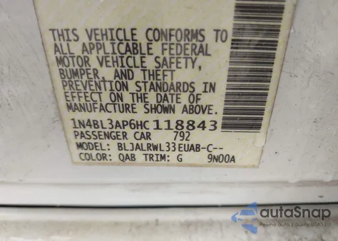 2017 Nissan Altima 3.5Sl/3.5 Sr from USA, damaged, VIN 1N4BL3AP6HC118843